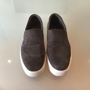 Vince Charcoal Gray Suede Warren Leather Platform Slip On Sneakers Shoe 5.5 35.5